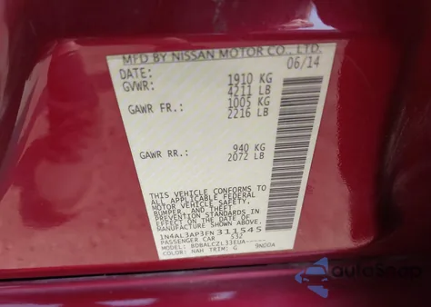 2015 Nissan Altima 2.5/2.5 S/2.5 Sl/2.5 Sv из США, поврежденный, VIN 1N4AL3AP3FN311545